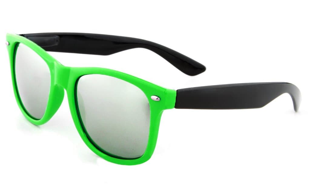 Green & Black Two Tone Wayfarer Sunglasses Mirror Lens 80s Vintage Retro