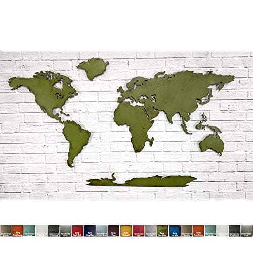 World Map - Metal Wall Art Home Decor - 43" tall x 72" wide - 7 Continents - Handmade - Choose your Patina Color - and Choose From 50", 60" or 72" Wide Map - With or Without Antarctica