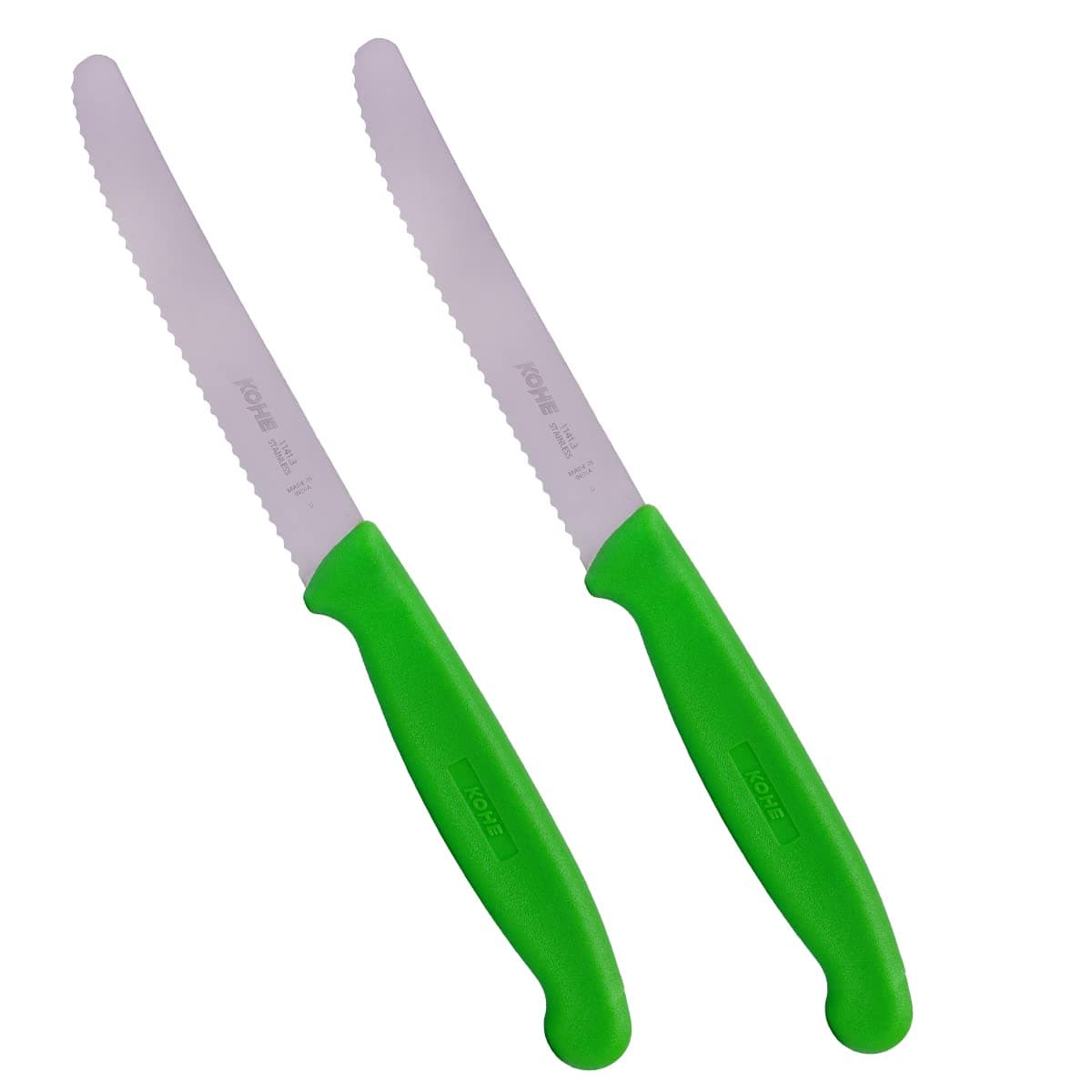 Stainless Steel Utility Kitchen Knife(Wide Serrated, Pack of 2) for Slicing Fruits & Vegetable (Utility Knife 1141.3 Green)