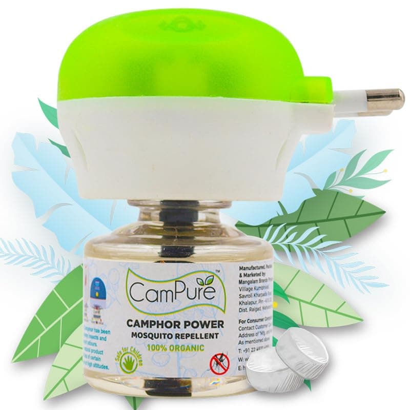 MANGALAM CamPure Camphor Mosquito Repellent (Refill + Machine) Pack of 1-100% Organic | Repels Mosquitoes | Fits Most Machines | Non Toxic | No Side Effects