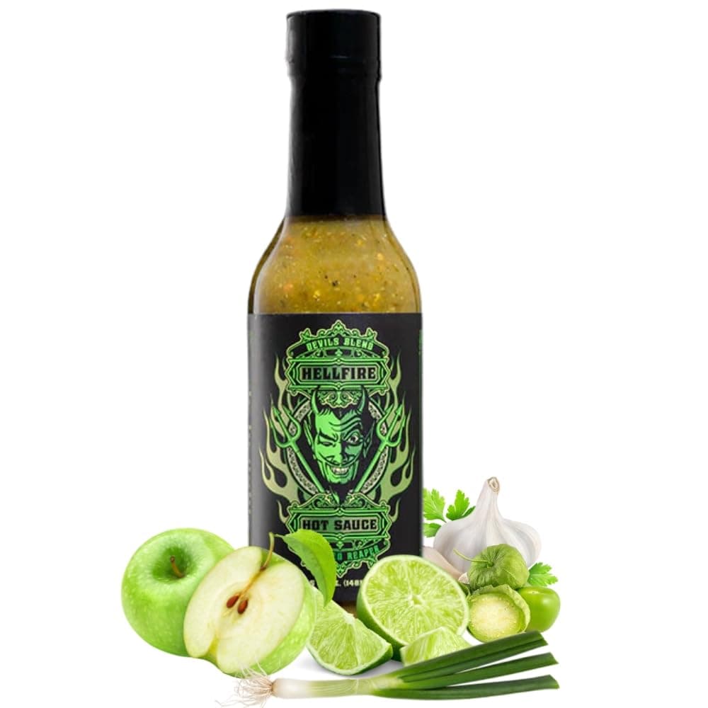 Hellfire Hot Sauce Devil’s Blend - Fire-Roasted Carolina Reaper Salsa Verde Gourmet Hot Sauce, Featured on Hot Ones TV Show, 5 oz. Multi Award Winning, Small Batch, Gourmet!
