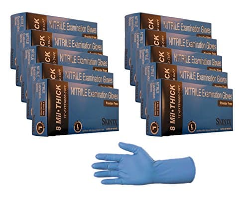 Skintx High Risk Heavy Duty 8 Mil Nitrile Gloves, Powder Free, Medium to 2X-Large (500, X-Large)