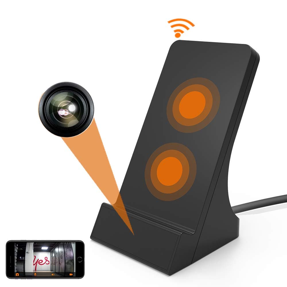 Panoraxy Wireless Charger Spy WiFi Camera, 720P Stunning Video and Audio,90 Degree View Angle,2 Hours Fast Charger, Qi Certificated, Free App for iOS and Android Smartphone