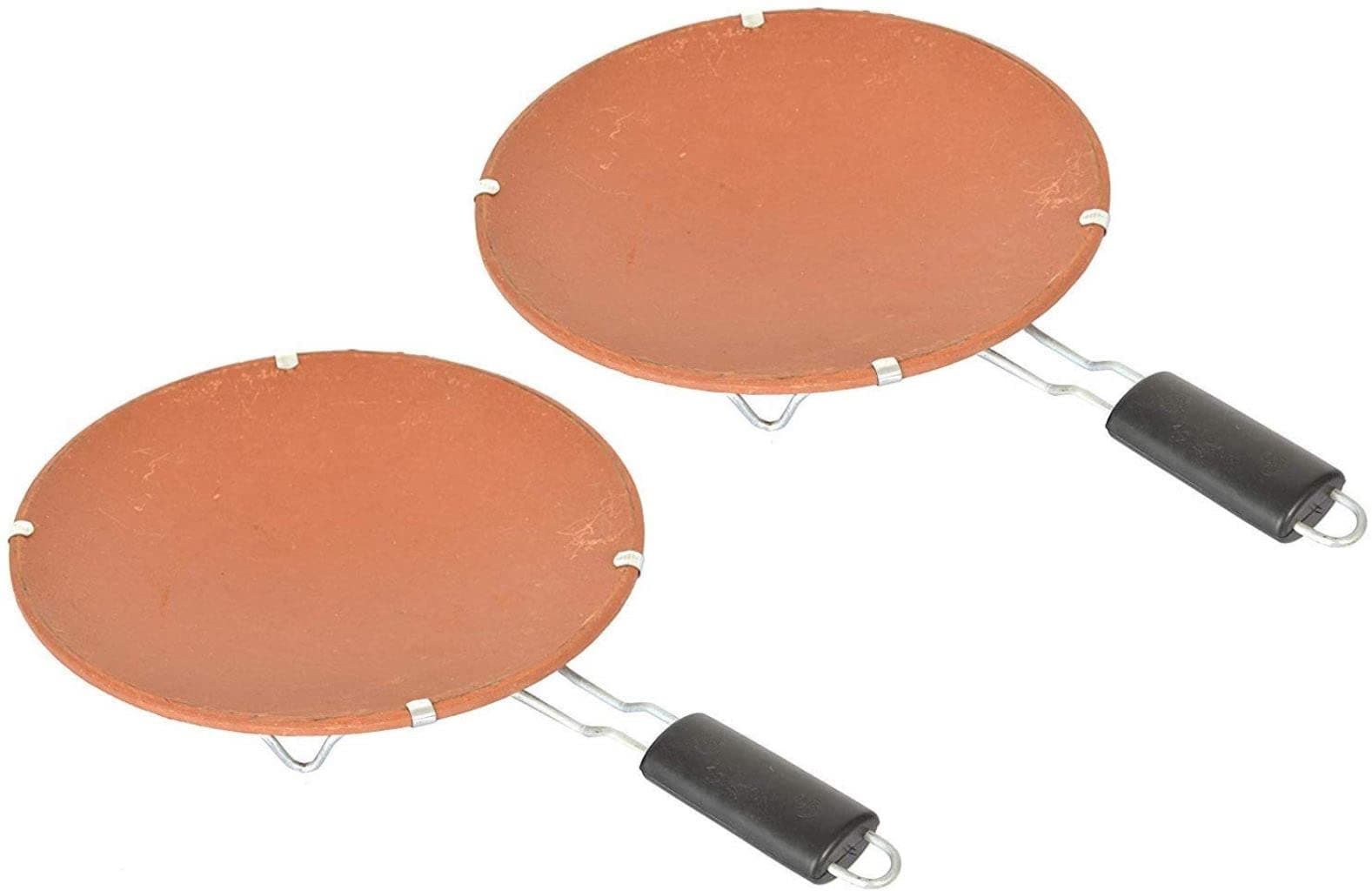 Mitti Cool Desi Terracotta Tawa with Stand Pack of 2 (Brown, 9 Inches Diameter)