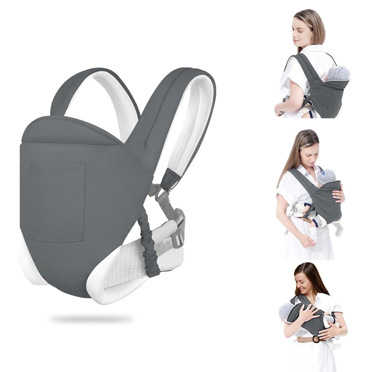 Baby Carrier, Ergonomic Newborn Carrier Wrap with Hip Seat Storage Pocket, Soft Lightweight Adjustable Size Enhanced Lumbar Support Front Facing Back Sling for Toddler 3-36 Months All Seasons
