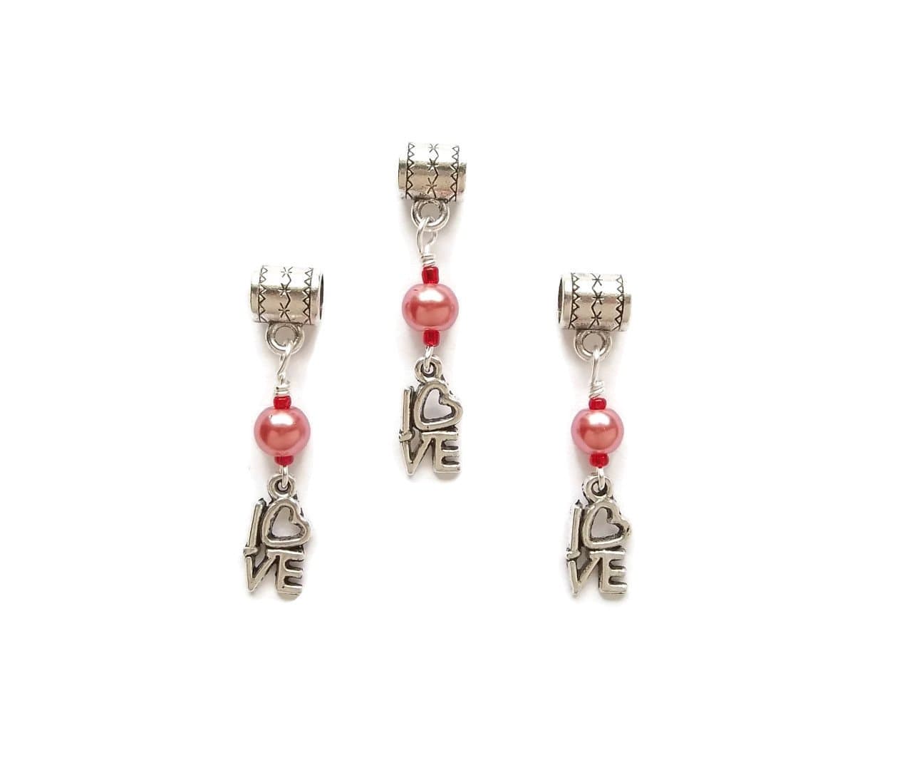 Love Heart Pink Pearl Valentine's Day European Large Hole Charm Dangle for Bracelet