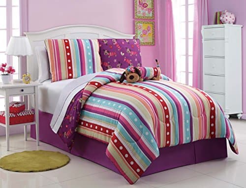 7 Pc Reversible Girls/dog/poodle Comforter Set Bed in a Bag Full Size Bedding By Plush C Collection