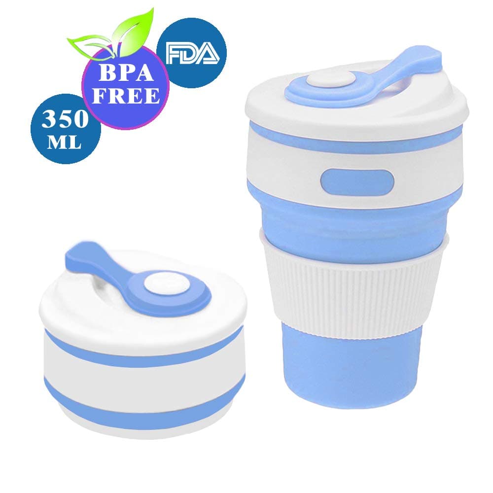 Collapsible Coffee Cup,Portable &Reusable Coffee Cup,Travel Coffee Mugs Collapsible with Lid Fits in Your Pocket Or Bag for Business, Home, Travel, Camping(12oz 350ml, Leak Proof, BPA Free) (Blue)