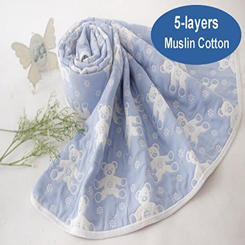 Riho 5 Layers Baby 100% Muslin Cotton Gauze No Formaldehyde No Phosphor Bath Towel Swaddle Blanket(Bear)