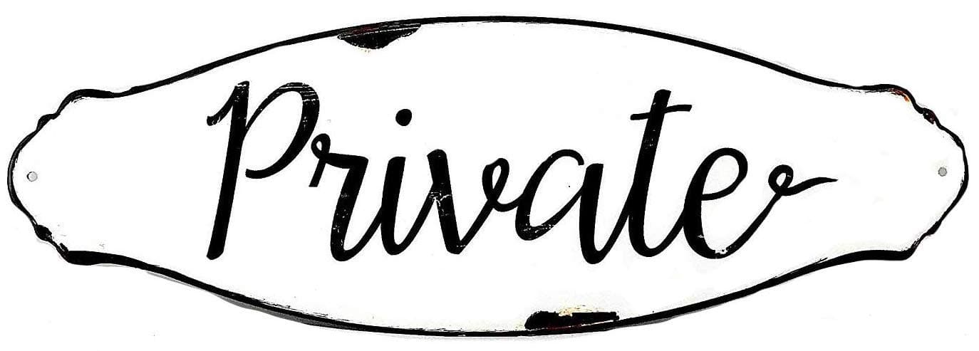 Private Sign Designation Plaque Metal White & Black Enamel Distressed Rustic Indoor Outdoor Door Wall 12" x 4"
