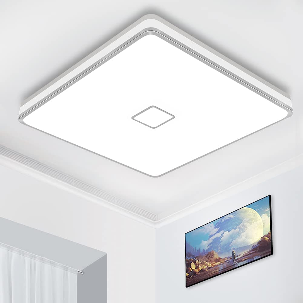 Airand Led Square Ceiling Light 24W 2050LM 12.8in Flush Mount Light Fixture Ceiling Lights Waterproofing No Flicker IP44 80Ra+ 5000K Cold White Led Light for Bedroom Kitchen Bathroom(Cold White)