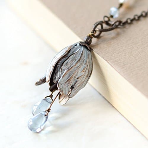 Rustic Brass Bell Flower Tulip Patina Necklace