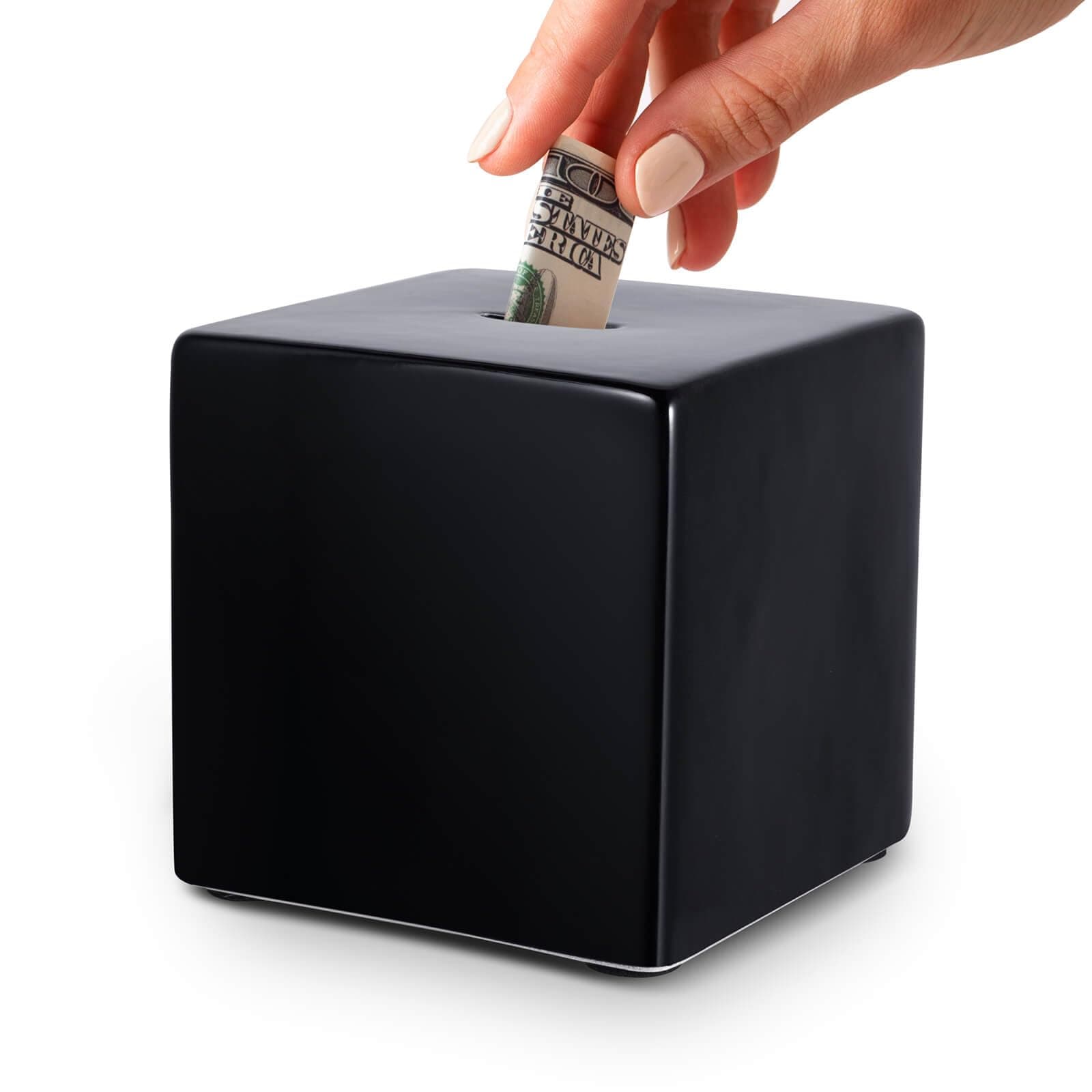 HuaArt Piggy Banks for Adults,Ceramic Savings Bank,Can Only Save The Piggy Bank That Cannot be Taken Out (Black, 4.72in)