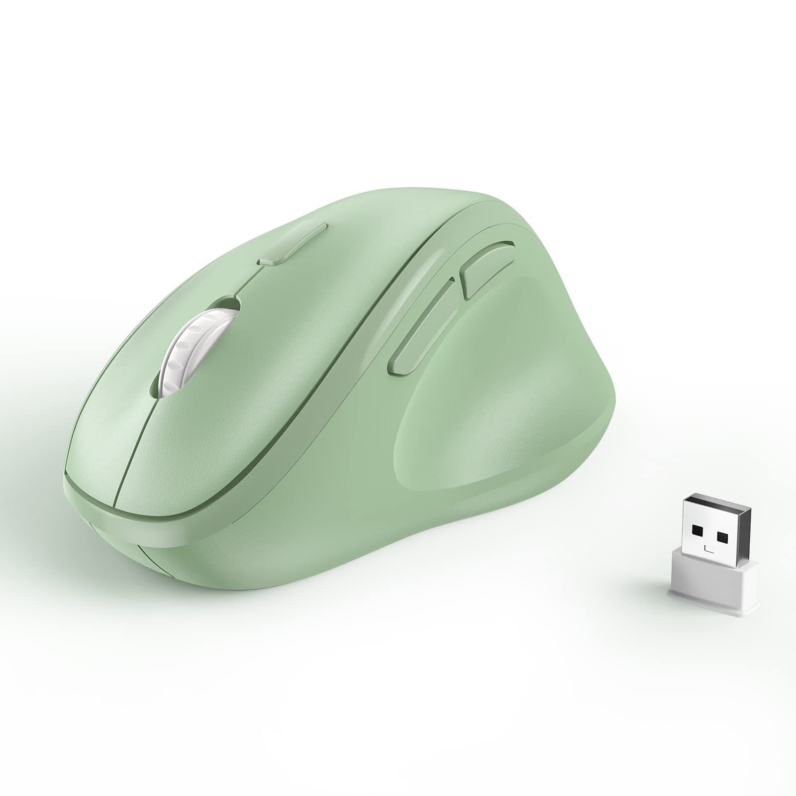 Ergonomic Wireless Mouse with USB Receiver for PC Computer, Laptop and Desktop, Ergo Vertical Mouse with Silent Clicks Long Battery Life, Up to 1600 DPI & 1 AA Battery Powered, Green