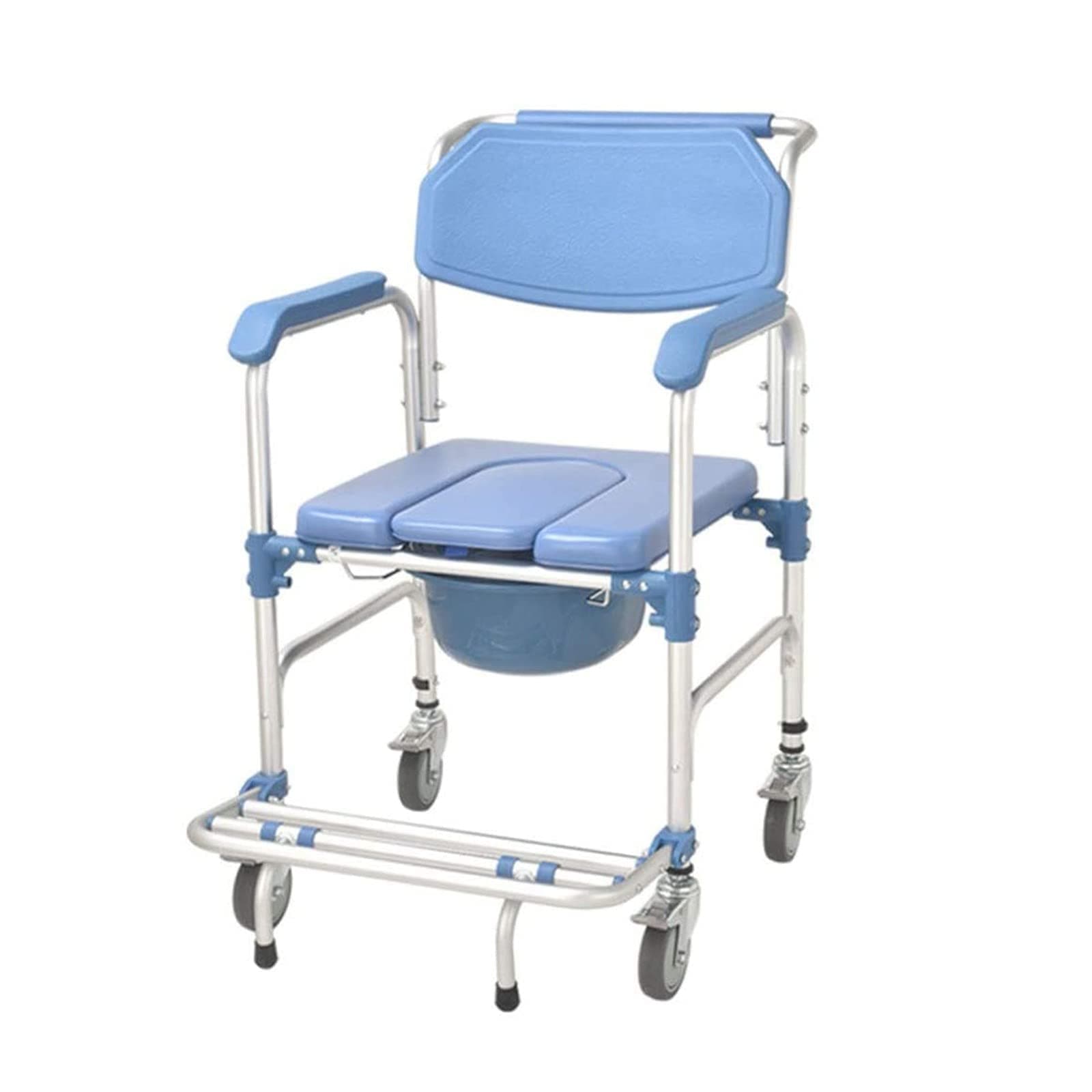 Wheeled Shower Commode Chair, 4 in 1 Commode Chair/With Wheeled Toilet Chair/Wheelchair Shower Transport Chair /4 Wheel Brakes/Foldable Mobile Toilet Elderly Disabled Person