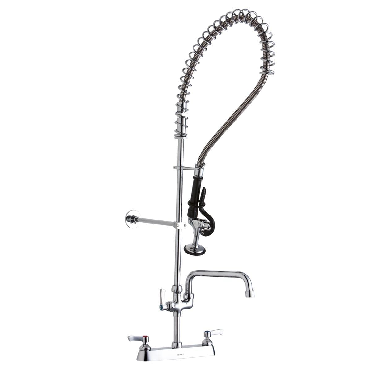 Elkay Solid Brass Commercial Kitchen Faucet with 10" Swivel Spout and Stainless Steel Sprayer, Dual Hole Mount