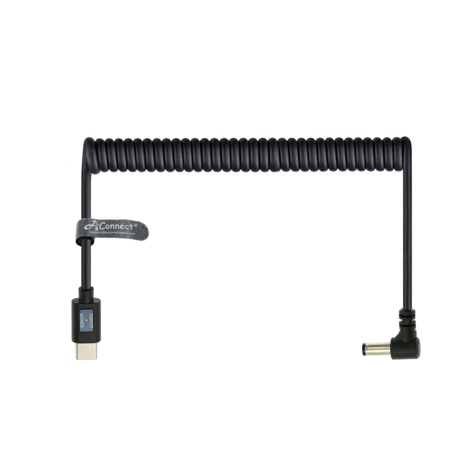 12V PD Power Cable USB C Type C to DC 5.5x2.5mm Male Right Angle Coiled Cable with Power Indicator for KiPRO LCD Monitors Blackmagic BMCC Camera Video Assist Monitor