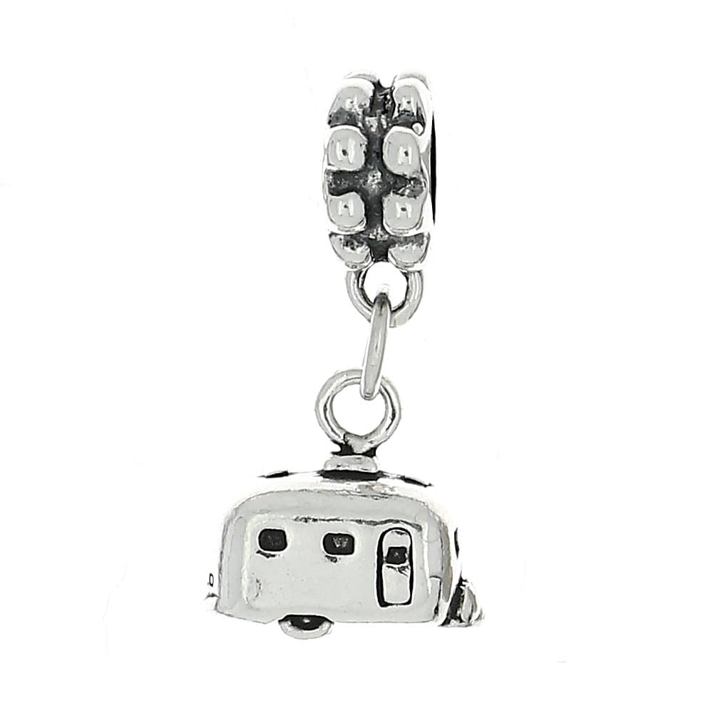 Sterling Silver Oxidized 3D Small Camper Vacation Trailer Dangle Bead Charm