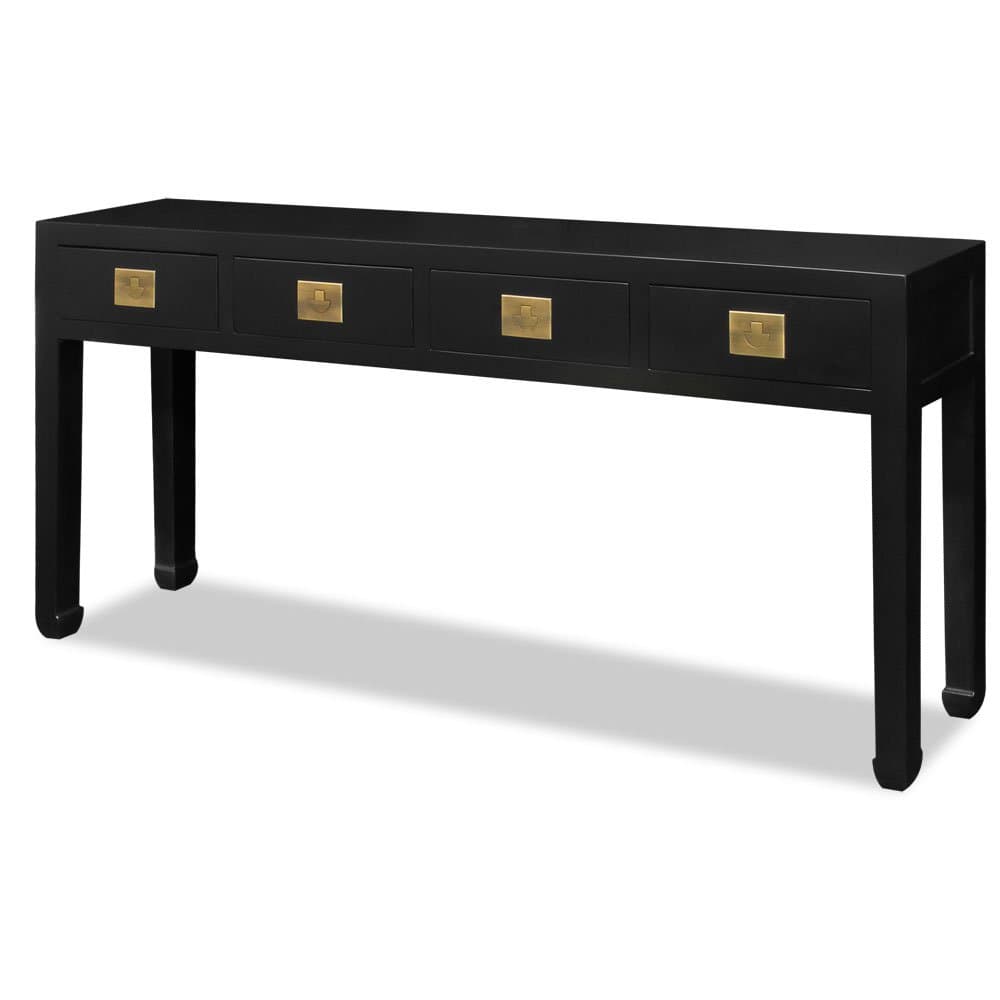 ChinaFurnitureOnline Elmwood Chinese Ming Console Table with 4 Drawers, Matte Black