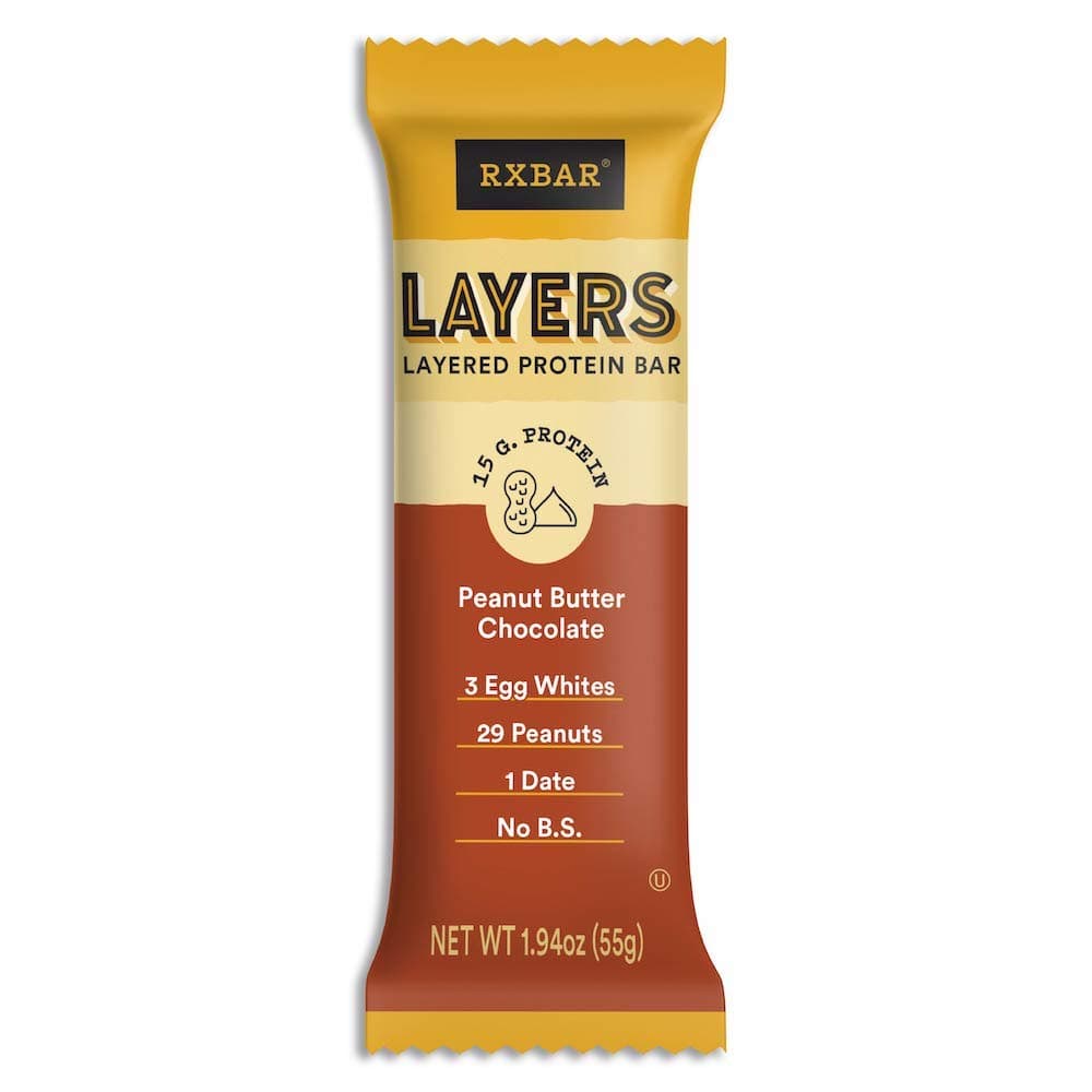 RXBAR Layers, Peanut Butter Chocolate, Layered Protein Bar 1.94oz, 12ct, High Protein Snack, Gluten Free