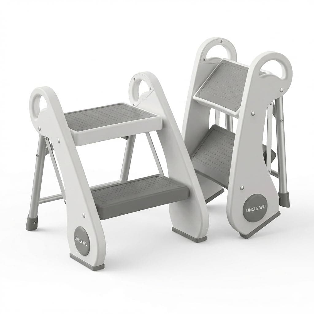 UNCLE WU Foldable Step Stool for Toddlers (10.6" High) - Portable Mini 2-Step Steel Frame Stool for Bathroom Sink, Potty Training & Kitchen - Anti-Slip, Space Saving Travel Size, Supports 200lbs