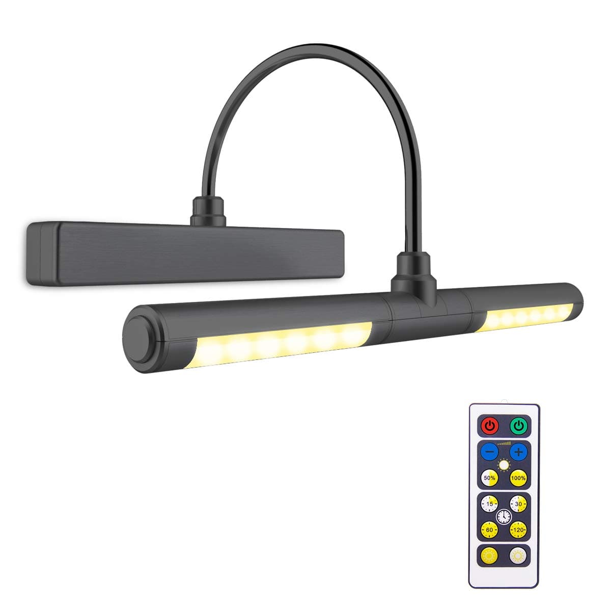 BIGLIGHT Picture Light with Remote Control,Wireless Battery Operated LED Wall Lights,13 Inches Rotatable Light Head with 3 Lighting Modes, Dimmable Display Picture Lights for Dartboard Pictures-Black