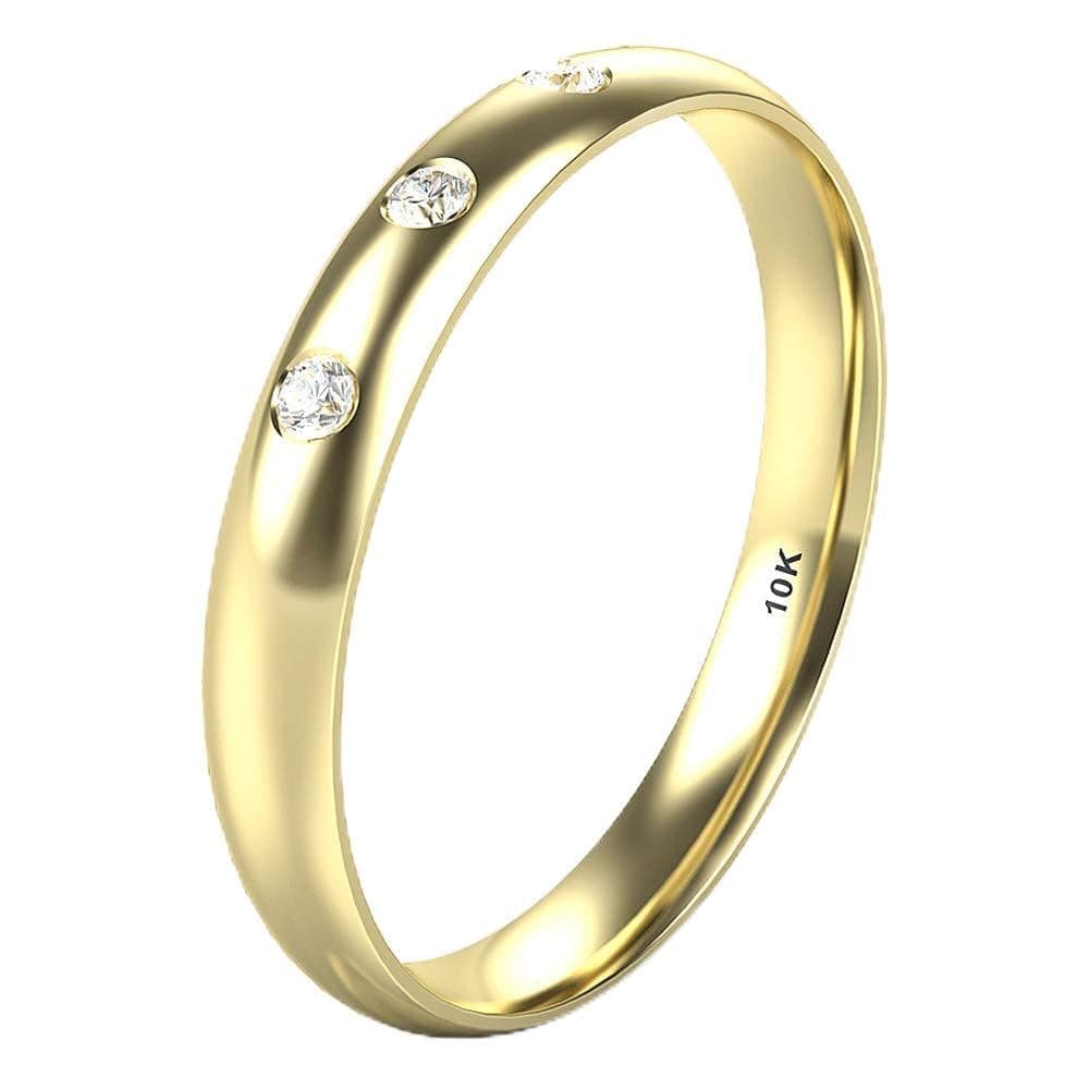 10K White/Yellow/Rose Gold 3 Diamond 3MM Dome Wedding Anniversary Band Ring
