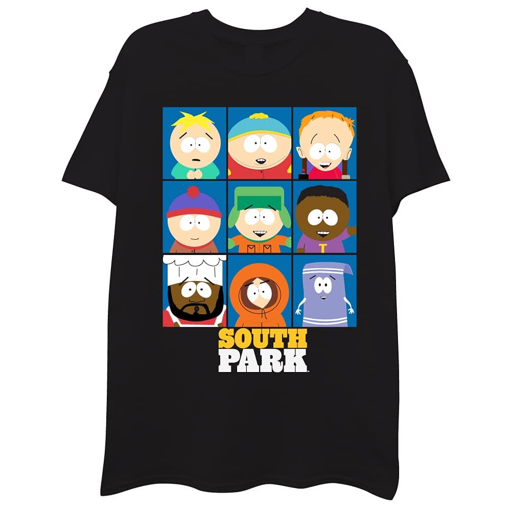 mens South Park Character Group T-shirt - Kenny, Eric, Stan, Kyln, Chef T-Shirt (pack of 1)