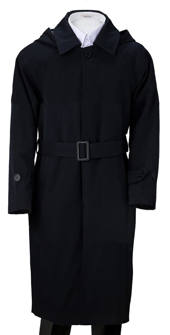 Boys' Dressy Trench Coat with Belt & Hood Waterproof Black Navy