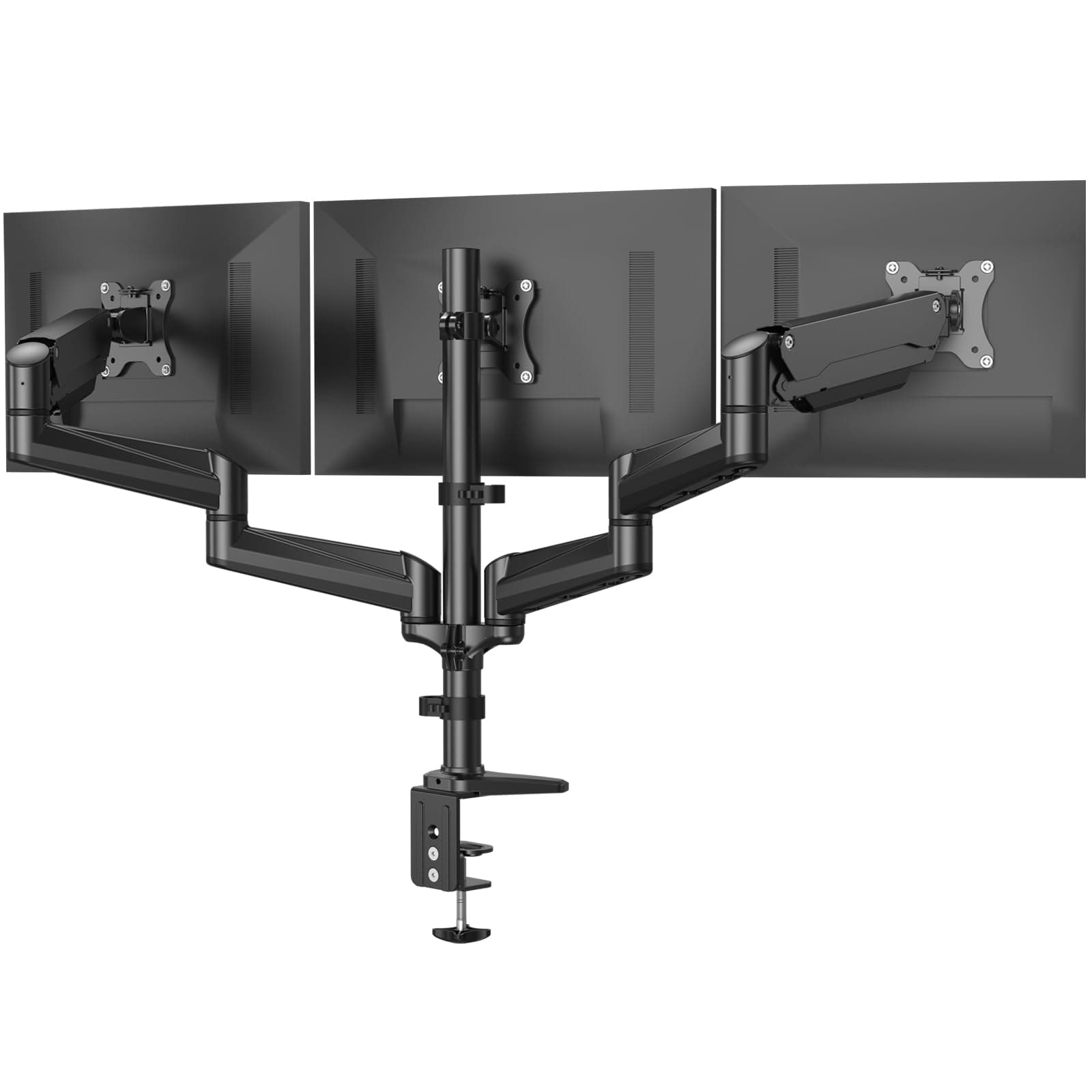 Triple Monitor Stand Desk Mount for 17-32 Inch Screens, Adjustable Arms With Tilt, Swivel, 2 Mounting Bases, Each Arm Holds up to 8KG, VESA 75x75 100x100 Gaming