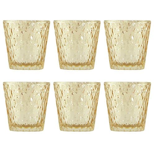 GiniHomer Timeless Settings Set of Six Gold Mercury Glass Votive Candle Holders