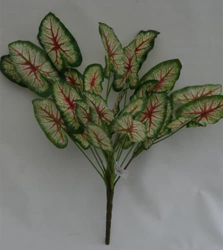 20" Artificial Caladium Green /Cream Red Vein Foliage Plant Bush 28 Leaves -Memorial Home Arrangements
