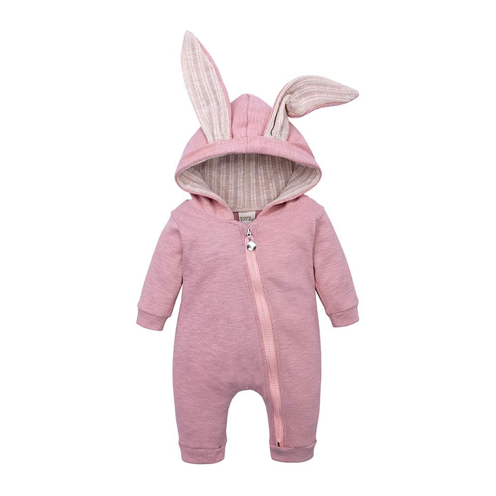 Kids TalesNewborn Baby Winter Warm Outfits Cute Rabbit Ear Hooded Zipper Romper