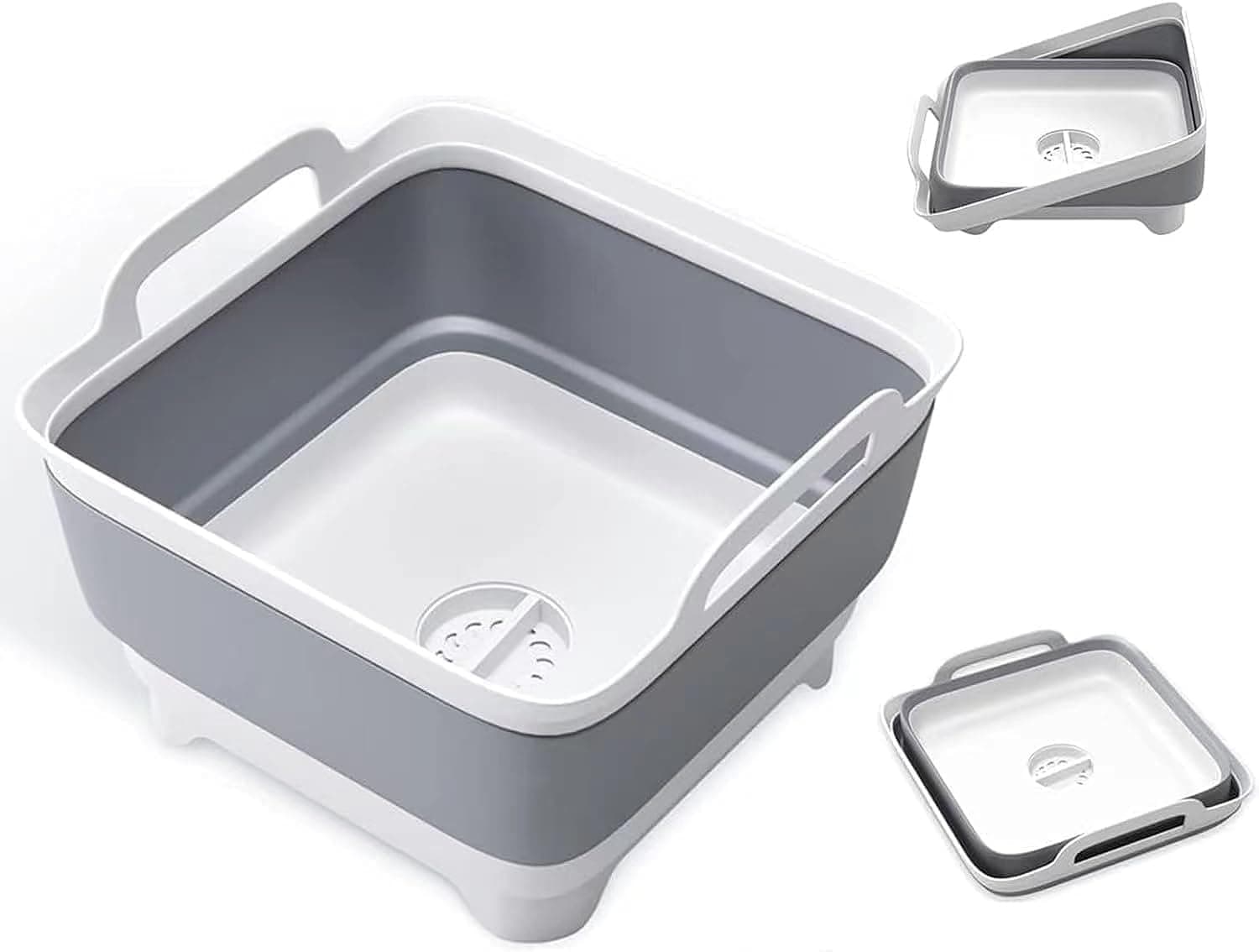 Lajuu Collapsible Dish Tub Portable Sink, Folding Laundry Tub, 9L Washing Basin With Draining Plug, Camping Wash (A)