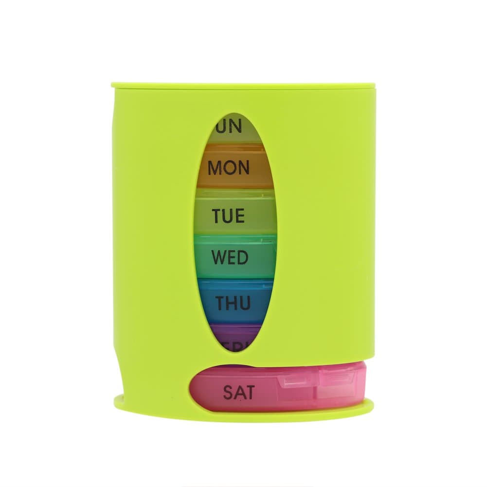 Focushop Weekly Daily Pill Organizer Box with Morn/Noon/Eve/Bed Compartments for Hospital/Old Man or Go Out to Travel,7 Different Colors of Oval Pill Cases (Green)