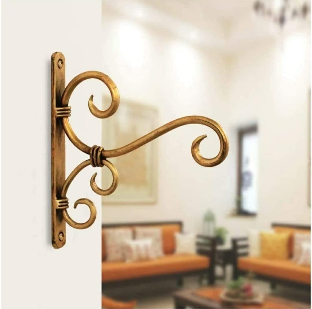 Metal Wall Brackets Hanging Planter Hooks for Bird Feeders Wind Chimes Lantern Outdoor Indoor Home Decor Balcony, Golden Color (classic-1-new)