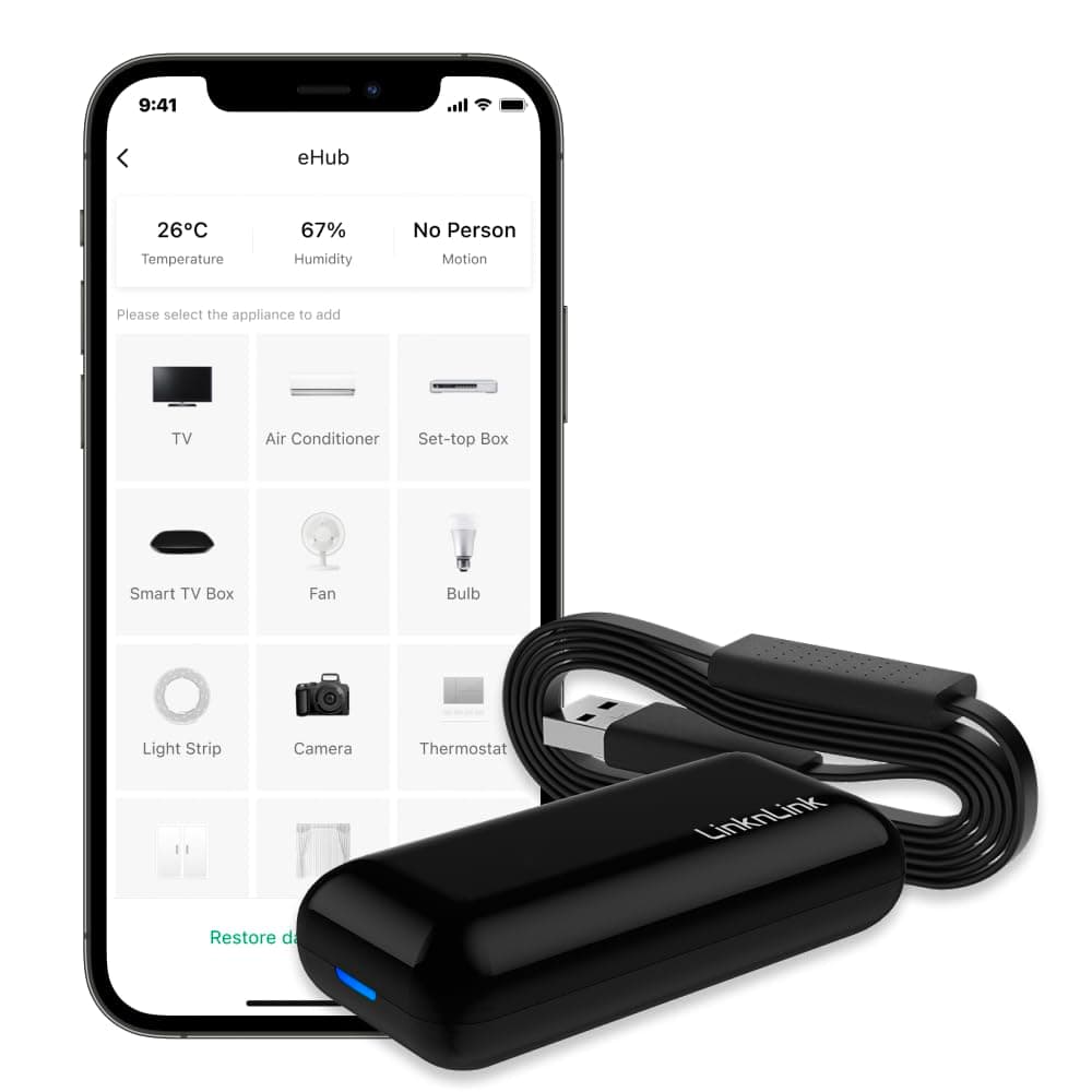 eHub 5-in-1 Smart WiFi Universal Remote: IR and RF Control with Motion, Temperature, Humidity Sensors, 3 Years Free Data Storage Export, Works with Alexa, Google Home, Modbus