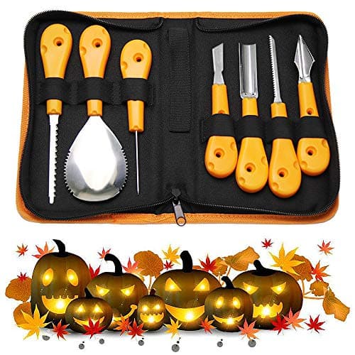 Halloween Pumpkin Carving Tools Kit, 11 Piece Cutting Supplies Stainless Steel Set for Halloween Pumpkin Decoration, Easily Carve Sculpt Knife Sets Jack-O-Lantern Tools With Storage Box -Kids & Adults (Orange)