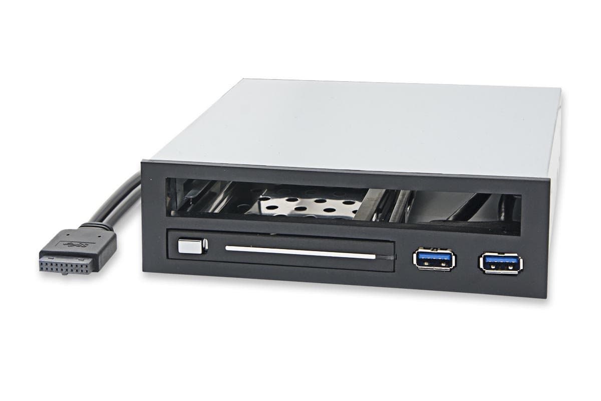 Syba 5.25" Bay Adapter for Slim Optical Drive, 2.5" Trayless Rack for Hard Drives HDD SSD, USB Hub - SY-MRA55005