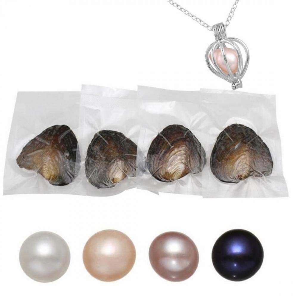 Milky Way Natural Oyster Pearl,Freshwater Oval Pearls Cultured Oysters Love Wish Diy Necklace Making Kit, Anniversary Decoration For Jewelry Gifts(7-8Mm 4Pcs)