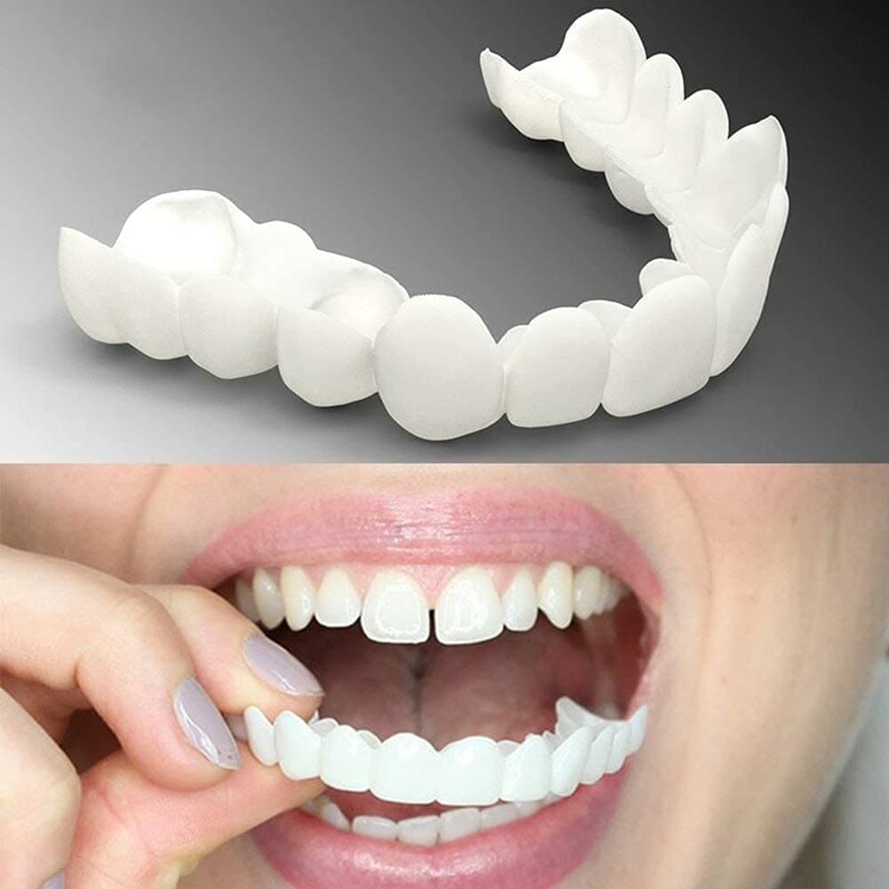 VONGLYHOO Perfect Smile Teeth Veneers Top and Bottom Fake Cosmetic Teeth Veneers Instant Comfort Fit Whitening Flex Denture Cover