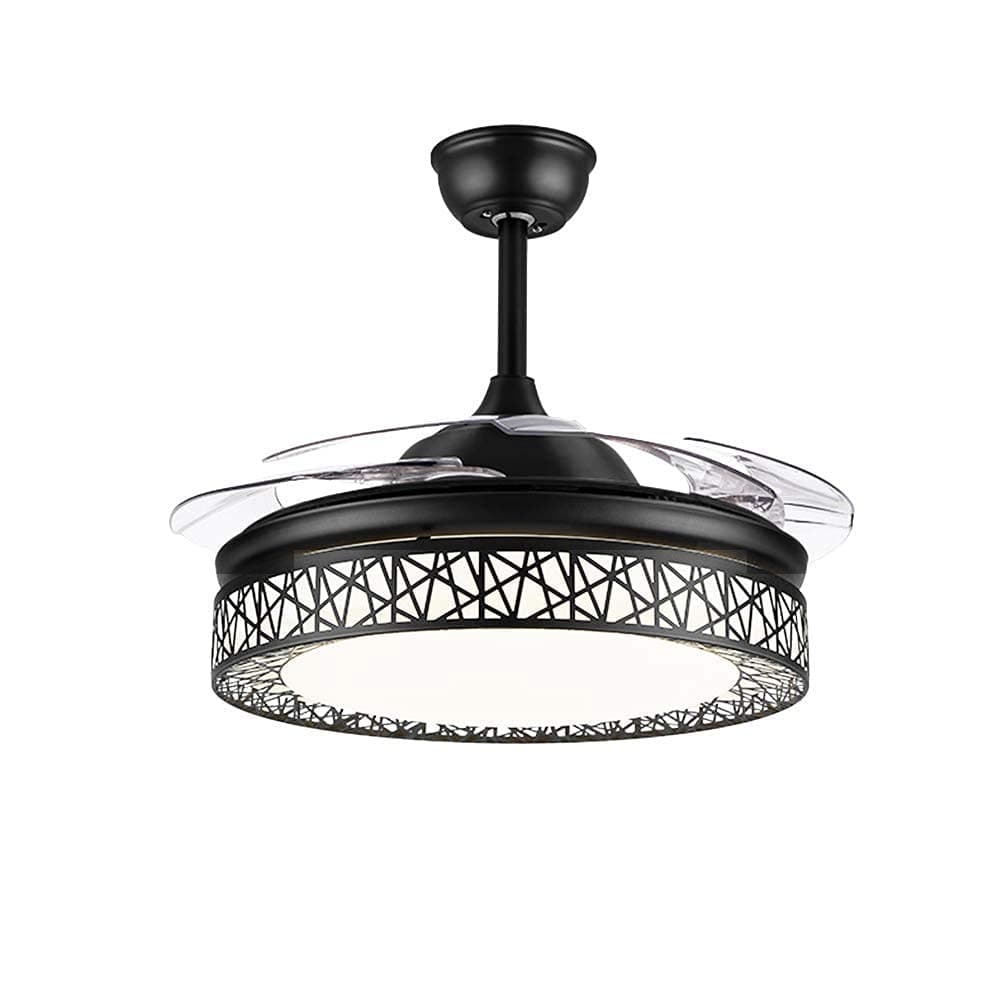Fandian 42Inch Modern Ceiling Fans with Light Retractable Blades LED Ceiling Fan 3 Color Change 3 Speeds Chandelier Remote Control Fandelier for Living/bBedroom (Black)