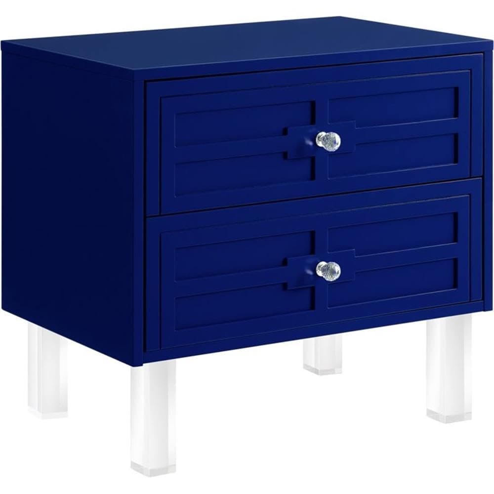 Posh Living Peyton Modern 2-Drawer Nightstand with Lucite Legs in Navy Blue