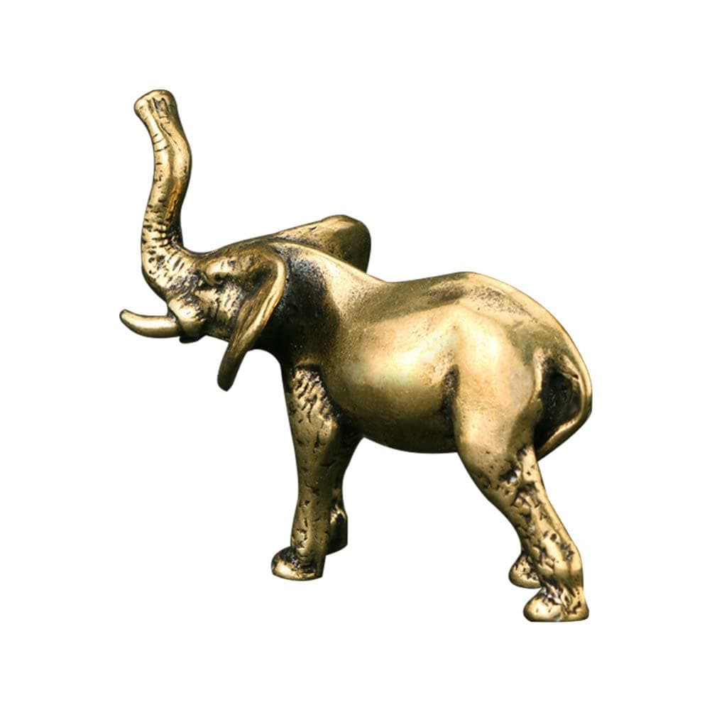 DECHOUS Brass Elephant Statue Antique Golden Mini Elephant Sculpture Feng Shui Animal Wealth Good Luck Ornaments Collectible Figurines
