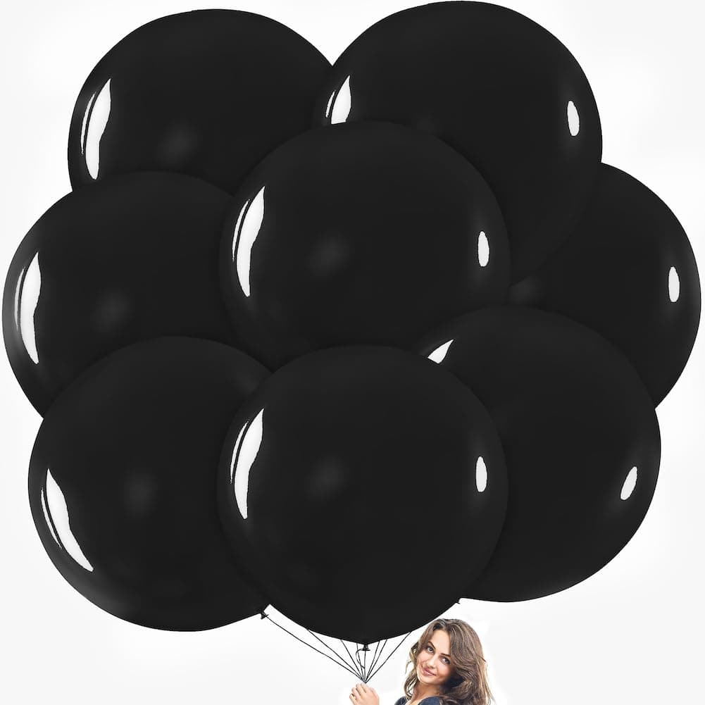 Prextex Black Giant Balloons - 8 Jumbo 36 Inch Black Balloons for Photo Shoot, Wedding, Baby Shower, Birthday Party and Event Decoration - Strong Latex Big Round Balloons - Helium Quality
