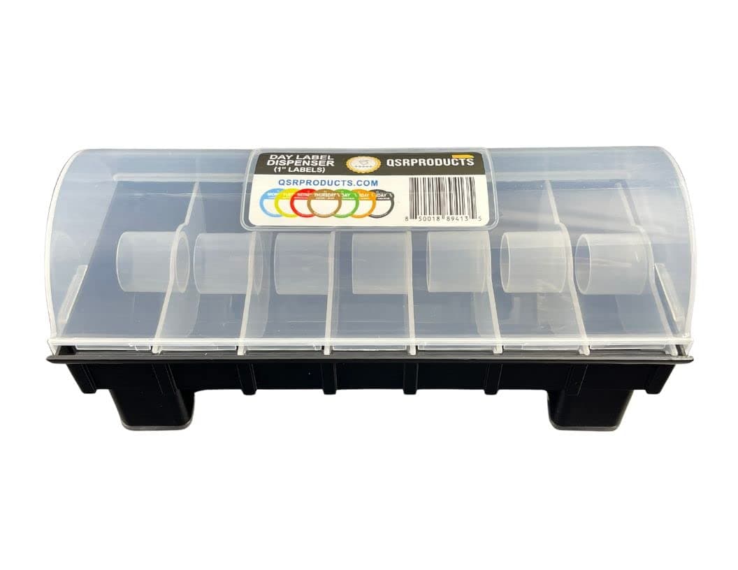 7-Slot Day of The Week Covered Label Dispenser (for 3/4" & 1" Labels) - Food Sticker Holder for Inventory Management and Meal Prep, Protects Labels Inside