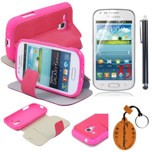 (TRAIT)5IN1 Red Silica Gel Leather Cases For Samsung S7562 Galaxy Trend Duos Protective Skin Covers+3Screen Protector+Touch Pen