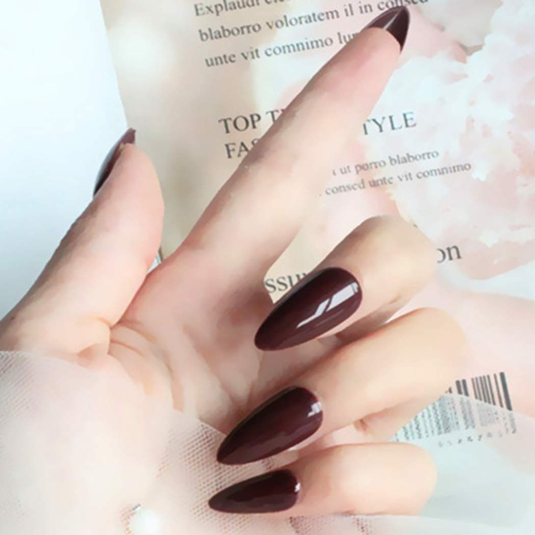 Brishow False Nails Different Pure Color Solid Color Sharp Fake Nails Salon Quality Full Cover Claw Fake Nails for Women and Girls (coffee)