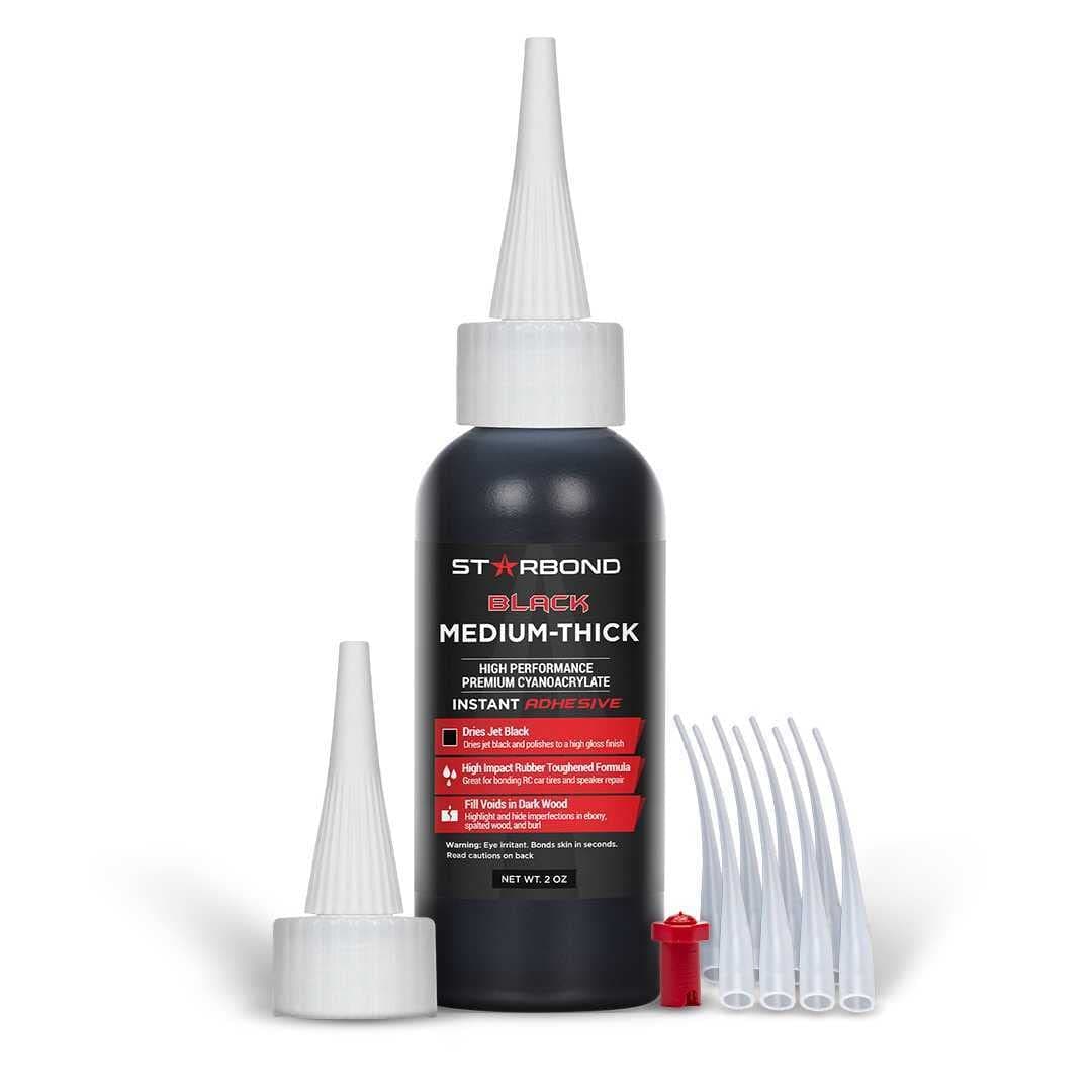 Starbond KBL-500 | Flexible, Black, Medium Thick | PREMIUM Rubber Toughened CA - Super Glue plus Extra Cap and Microtips, 2 oz.