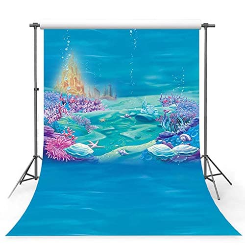6Feet Width-8Feet High Little Mermaid Under Sea Bed Castle Corals Princess Photography Backdrop Baby Party Birthday Background